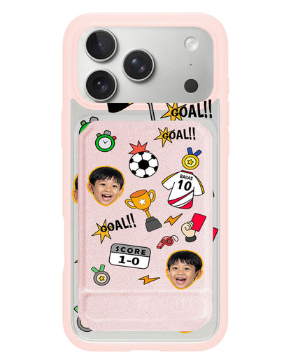 iPhone Magnetic Multifold Wallet - Face Grid Soccer