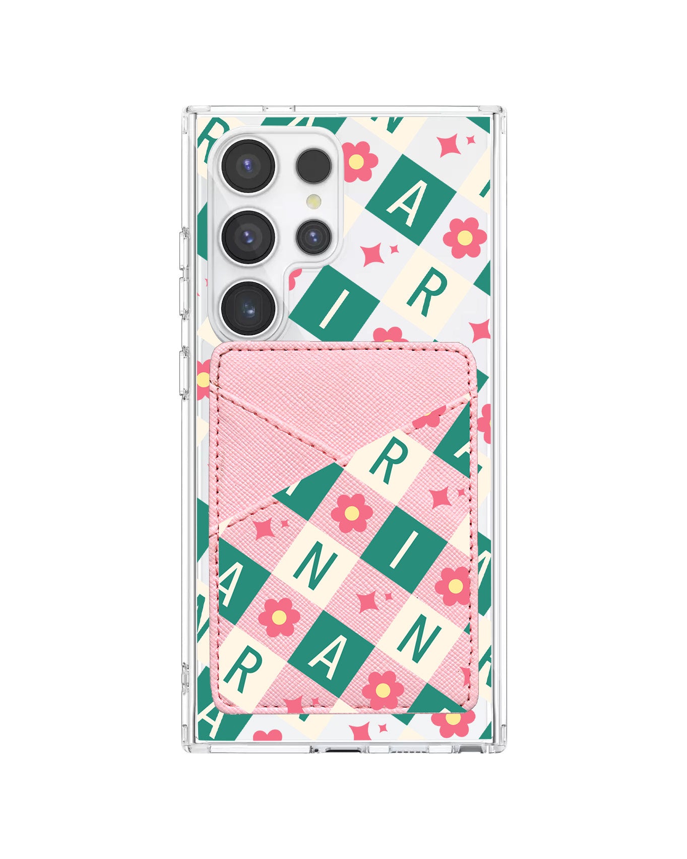 Android Phone Wallet Case - Flower Grid Monogram 4.0