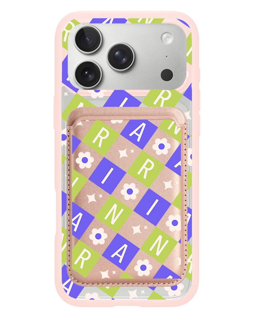 iPhone Magnetic Wallet Case - Flower Grid Monogram 5.0