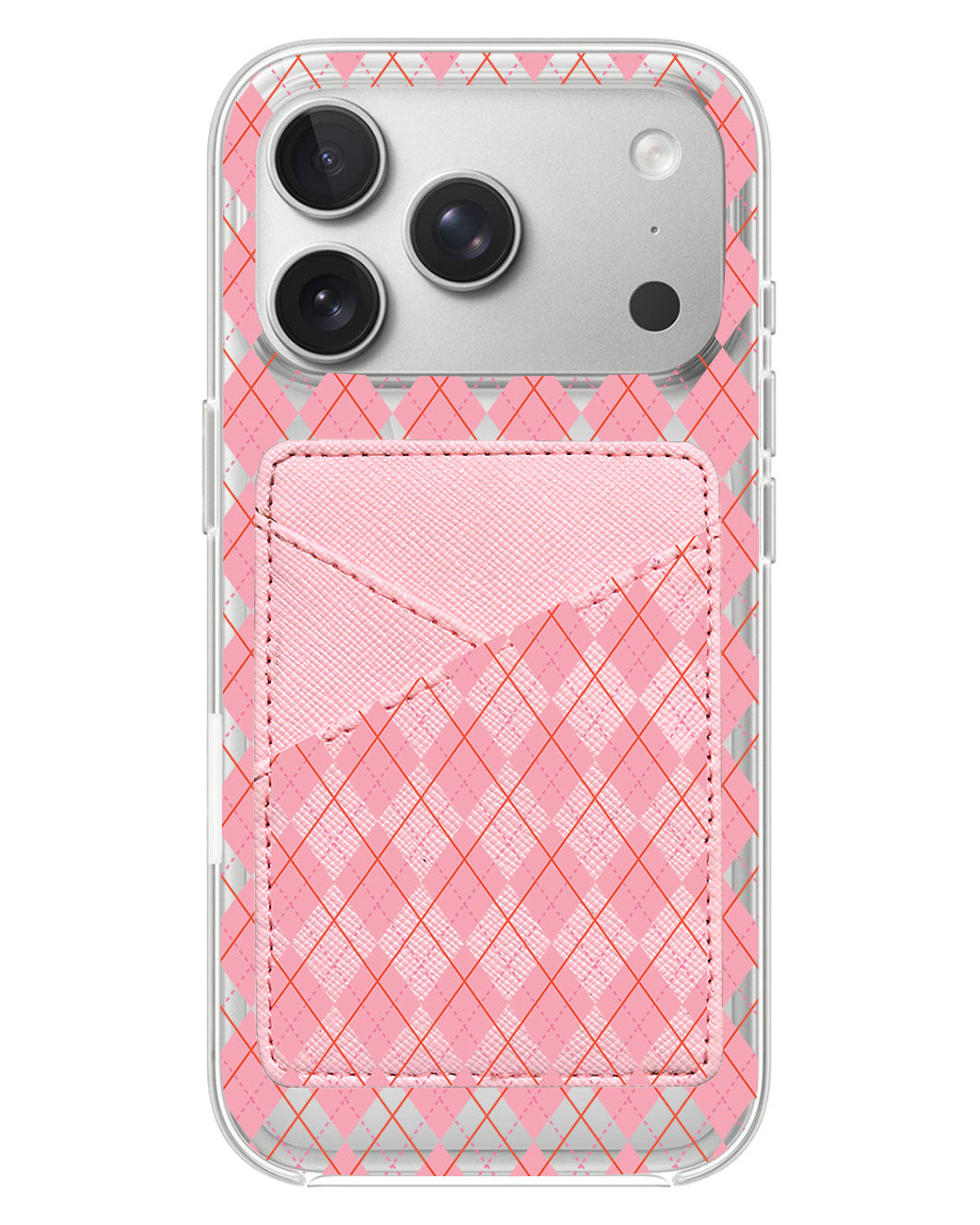 iPhone Phone Wallet Case - Pink Argyle