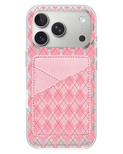 iPhone Phone Wallet Case - Pink Argyle
