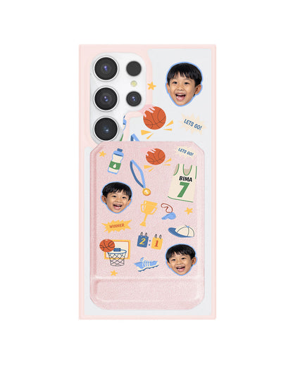 Android Magnetic Multifold Wallet - Face Grid Basketball