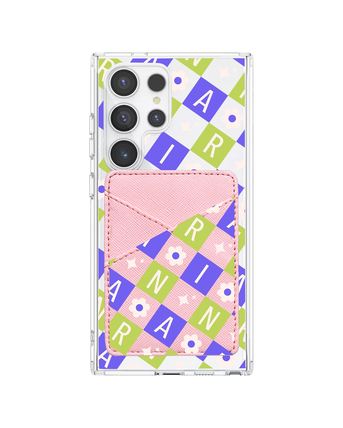 Android Phone Wallet Case - Flower Grid Monogram 5.0