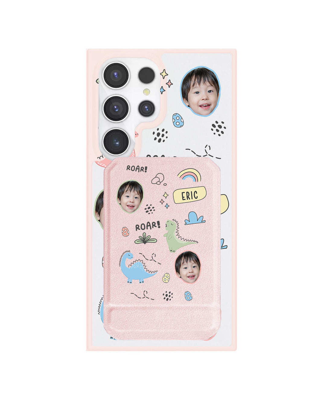 Android Magnetic Multifold Wallet - Face Grid Dino