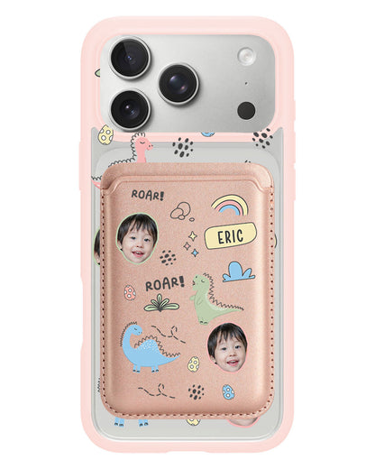 iPhone Magnetic Wallet Case - Face Grid Dino