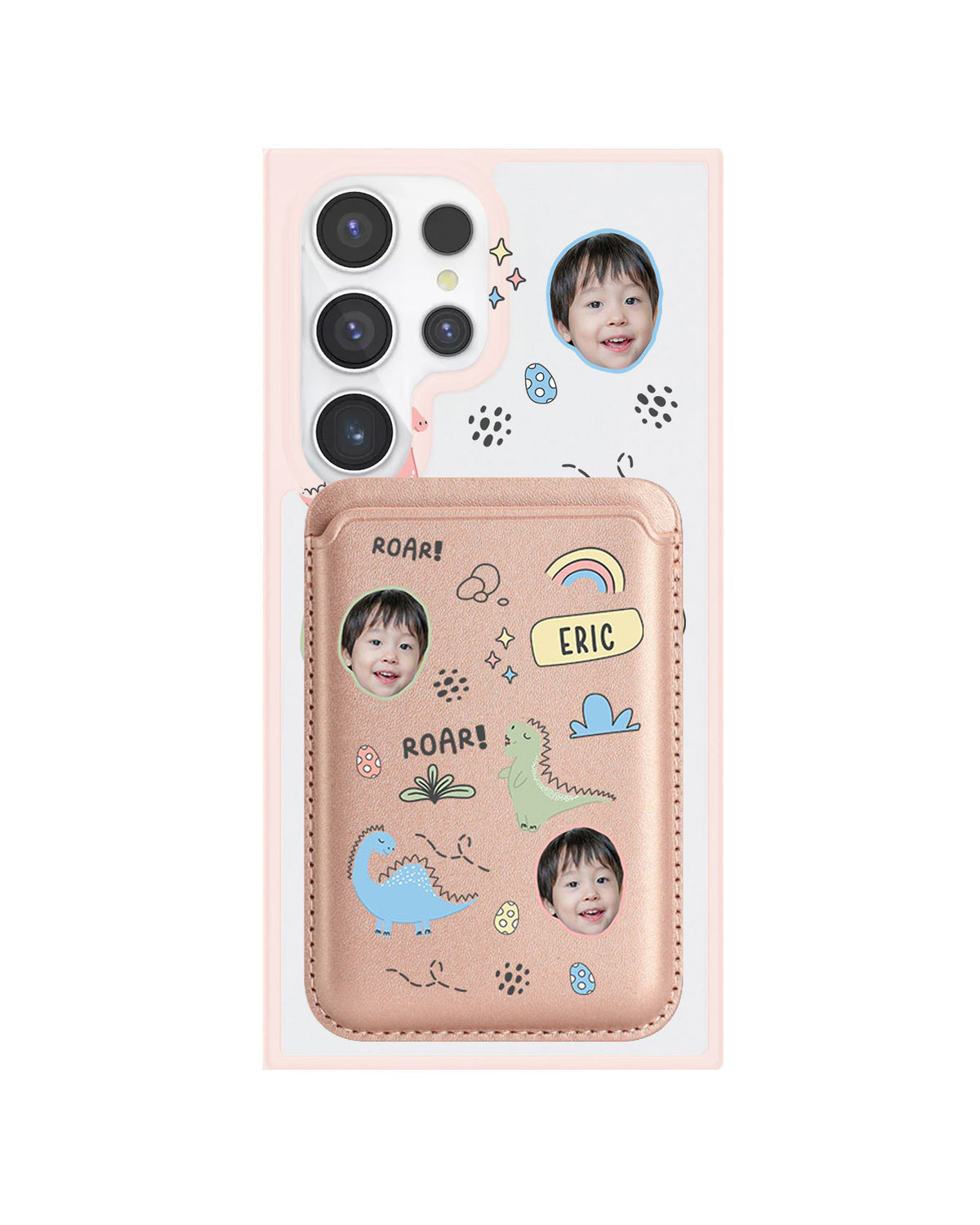Android Magnetic Wallet Case - Face Grid Dino