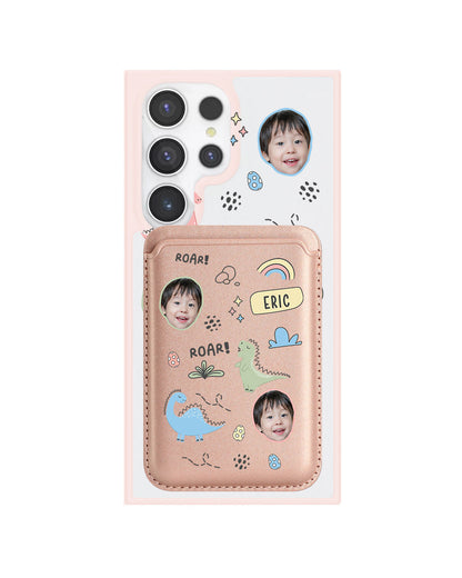Android Magnetic Wallet Case - Face Grid Dino