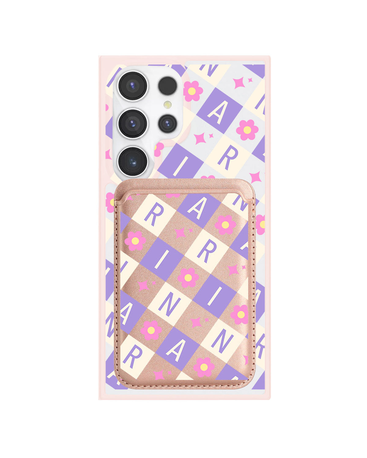 Android Magnetic Wallet Case - Flower Grid Monogram 3.0