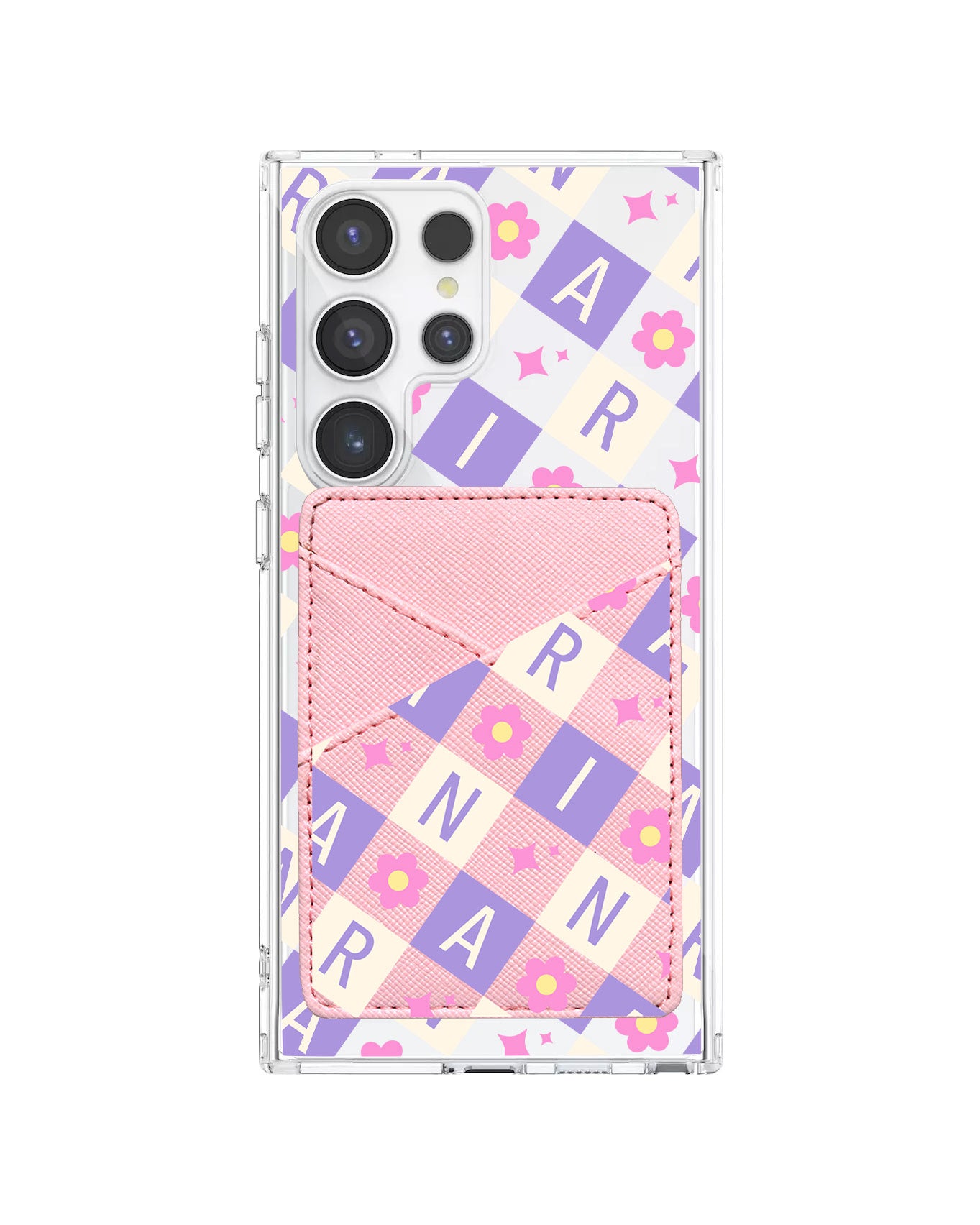 Android Phone Wallet Case - Flower Grid Monogram 3.0