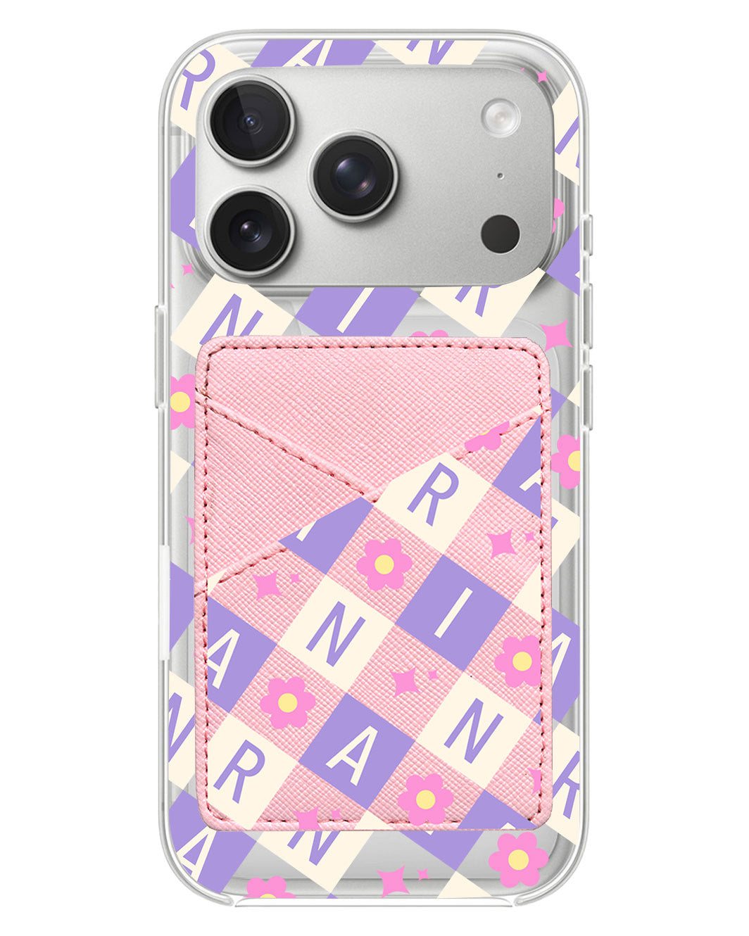 iPhone Phone Wallet Case - Flower Grid Monogram 3.0