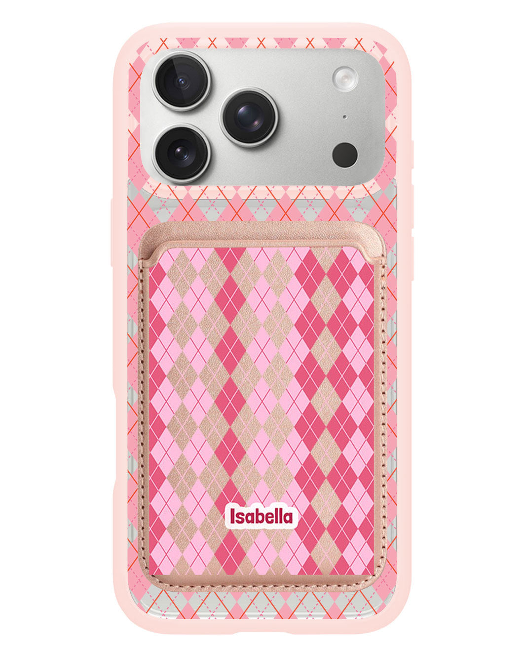 iPhone Magnetic Wallet Case - Pink Argyle