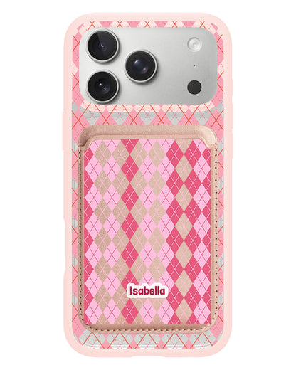 iPhone Magnetic Wallet Case - Pink Argyle