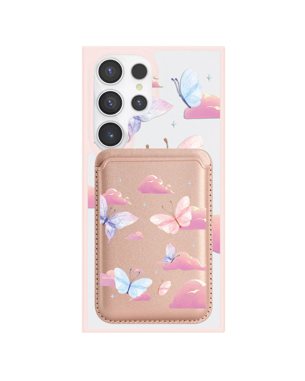 Android Magnetic Wallet Case - Butterfly & Clouds