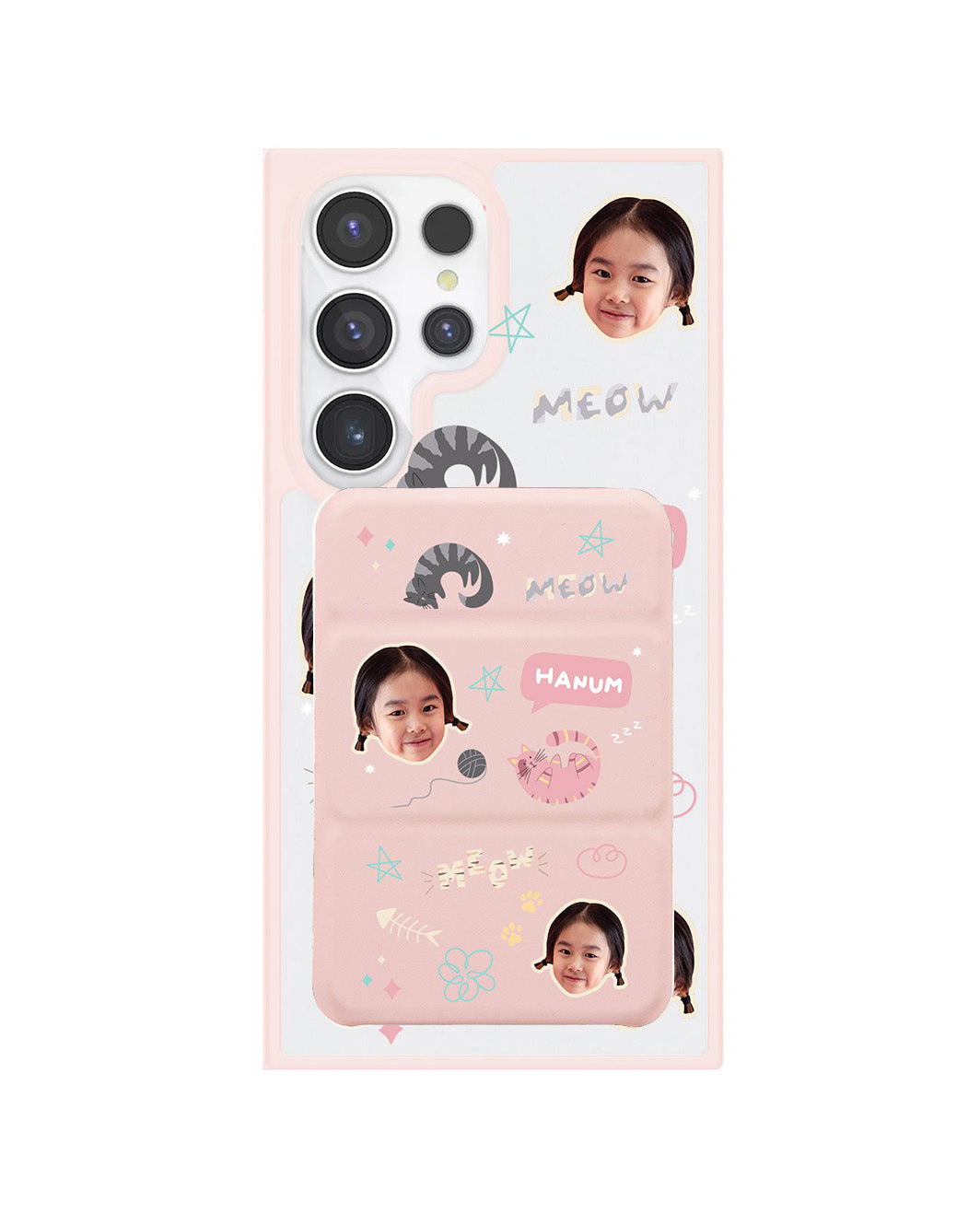 Android Magnetic Trifold Wallet Case - Face Grid Kitty