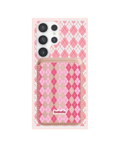 Android Magnetic Wallet Case - Pink Argyle