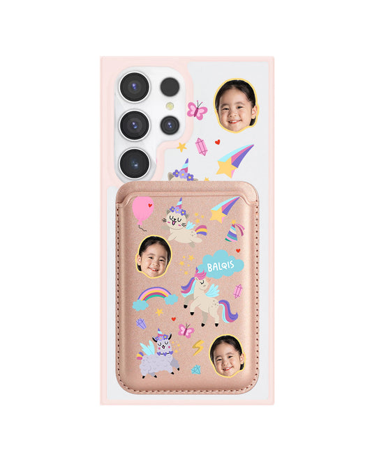 Android Magnetic Wallet Case - Face Grid Unicorn