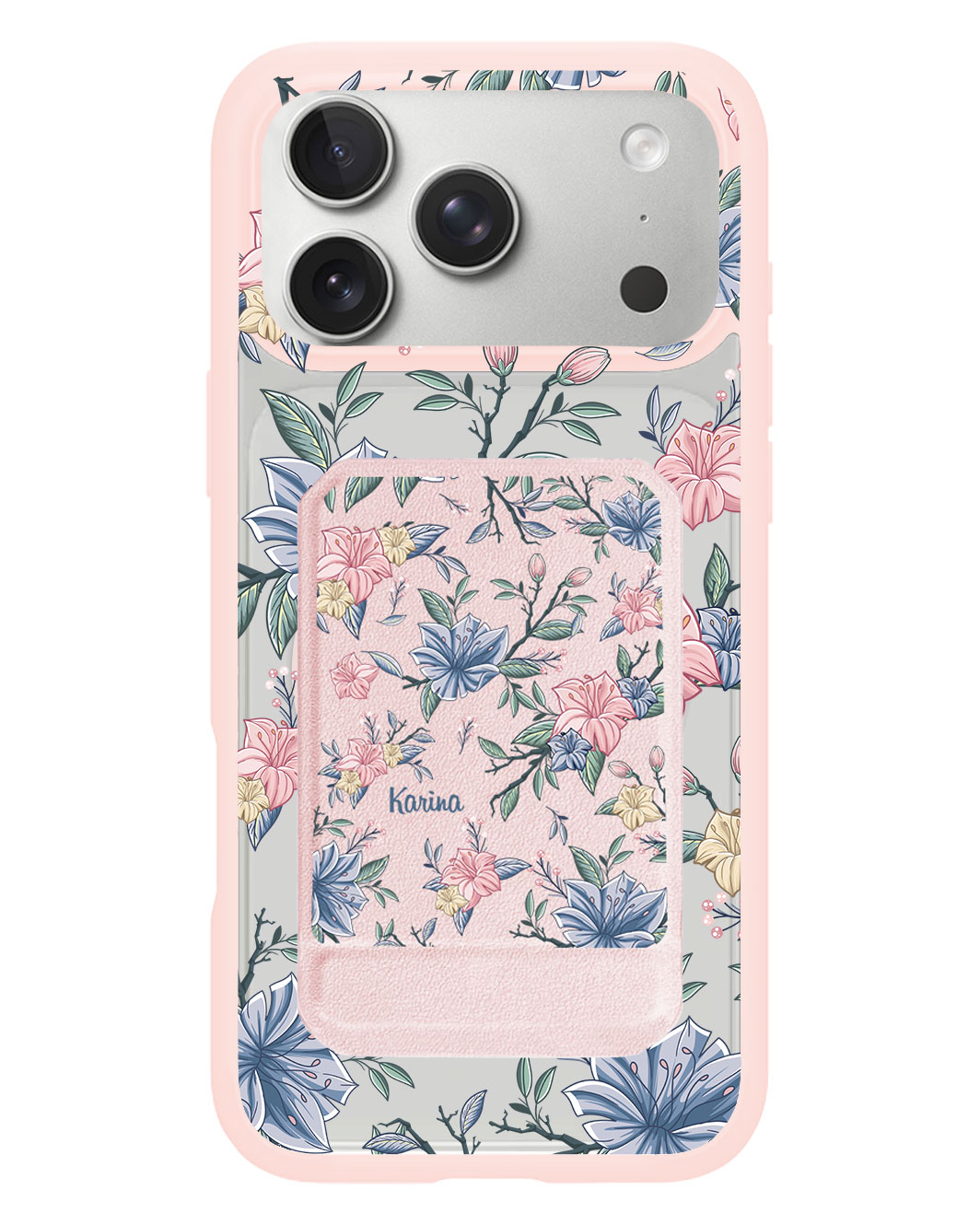 iPhone Magnetic Multifold Wallet - Pink & Blue Floral