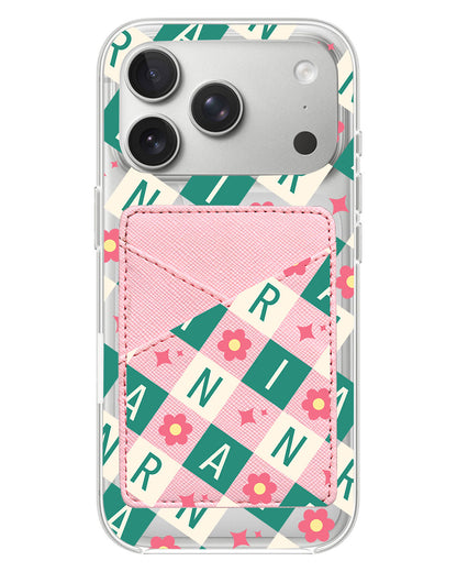 iPhone Phone Wallet Case - Flower Grid Monogram 4.0