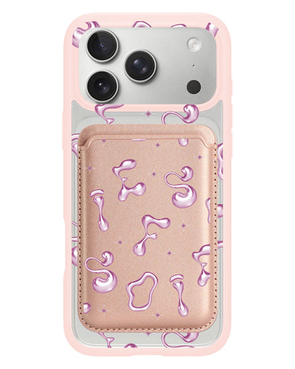 iPhone Magnetic Wallet Case - Pink Chrome Monogram