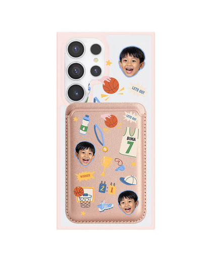 Android Magnetic Wallet Case - Face Grid Basketball