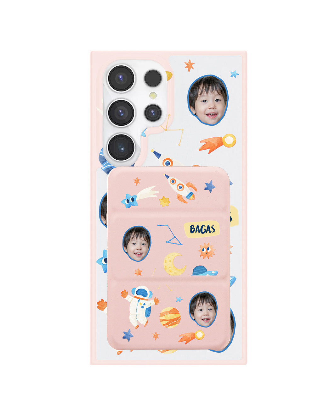 Android Magnetic Trifold Wallet Case - Face Grid Astronauts