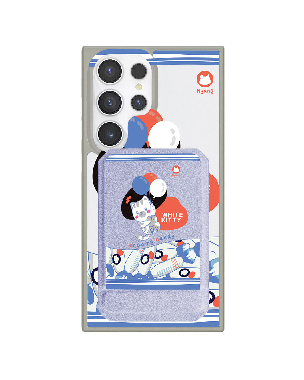 Android Magnetic Multifold Wallet - White Kitty