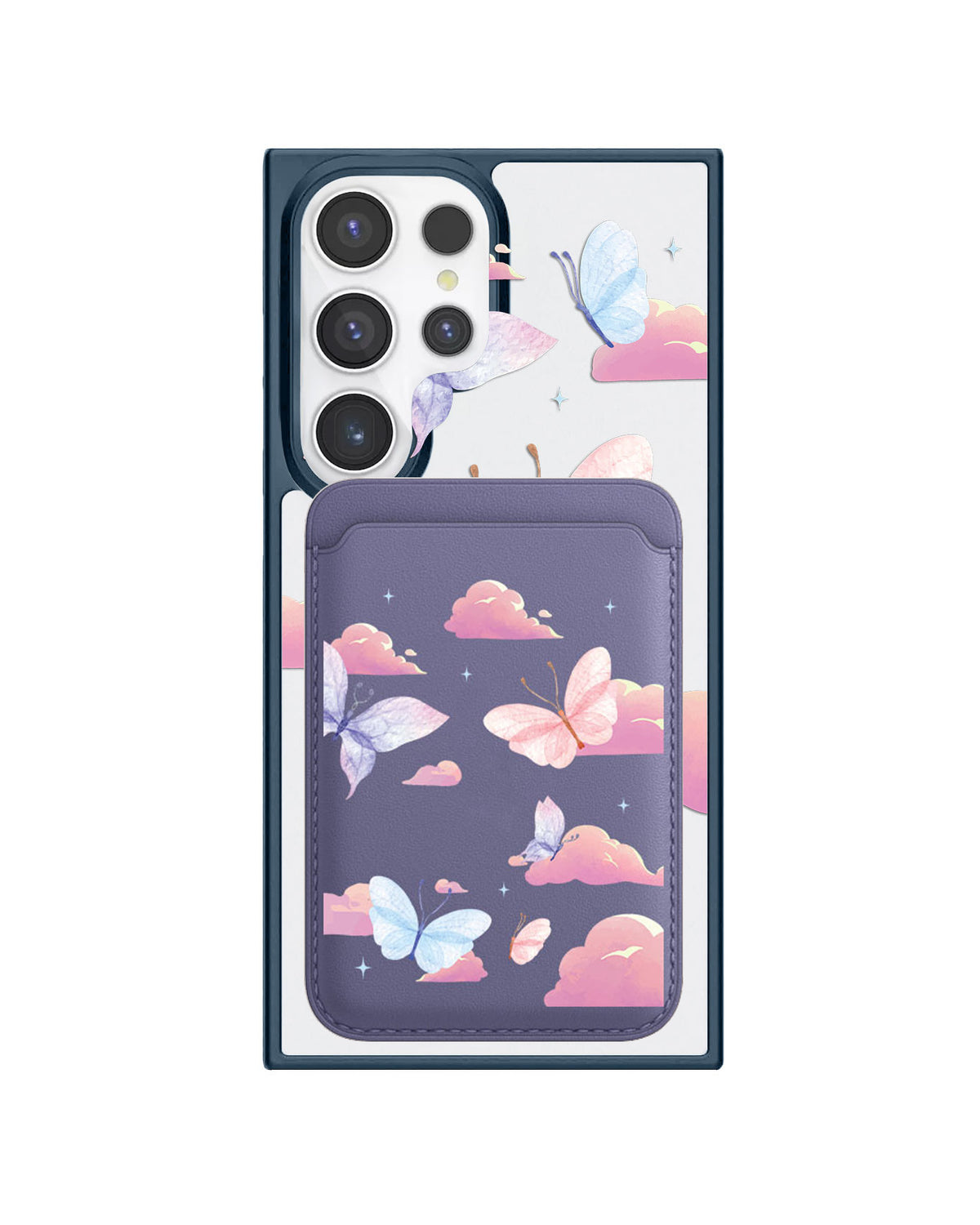 Android Magnetic Wallet Case - Butterfly & Clouds
