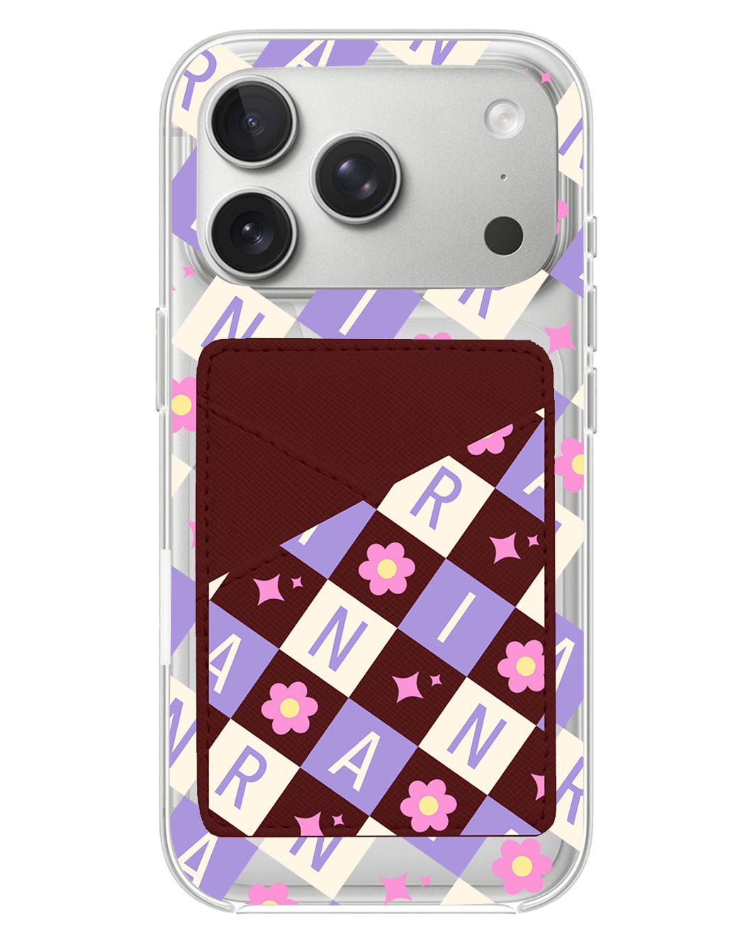 iPhone Phone Wallet Case - Flower Grid Monogram 3.0