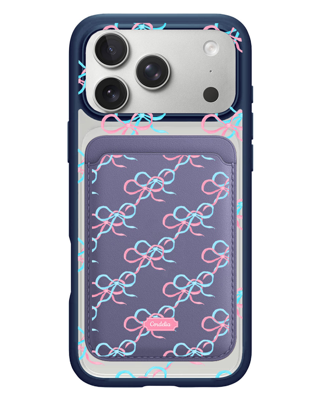 iPhone Magnetic Wallet Case - Coquette Pink & Blue Bow