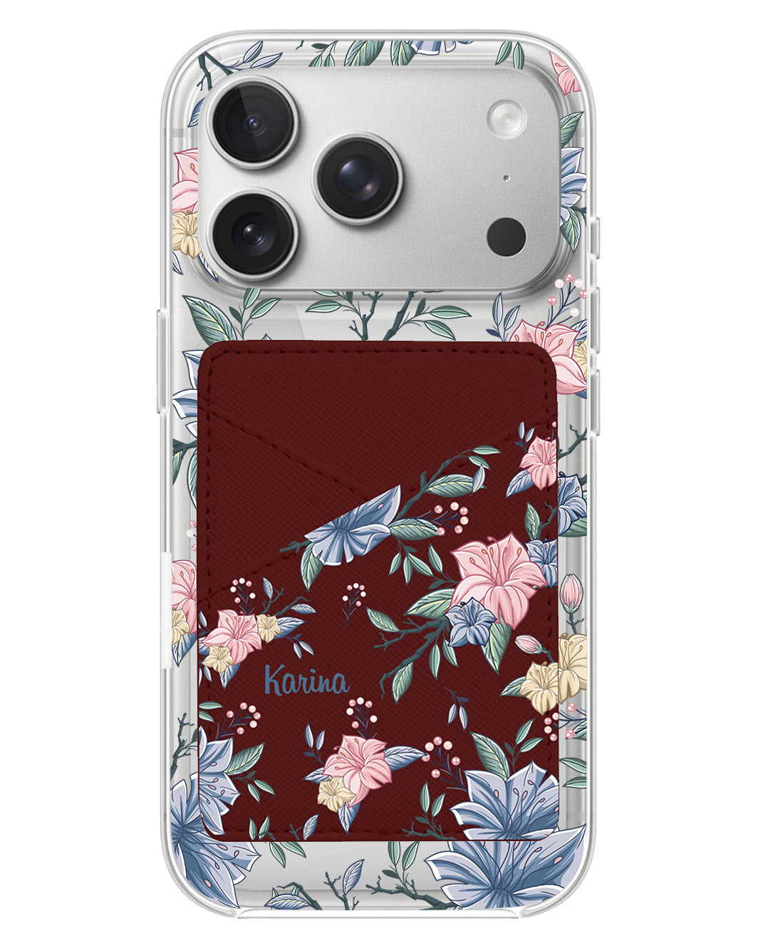 iPhone Phone Wallet Case - Pink & Blue Floral