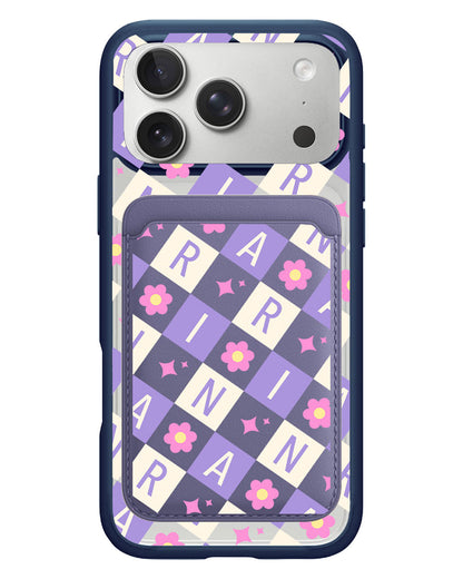 iPhone Magnetic Wallet Case - Flower Grid Monogram 3.0