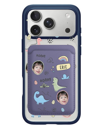 iPhone Magnetic Wallet Case - Face Grid Dino