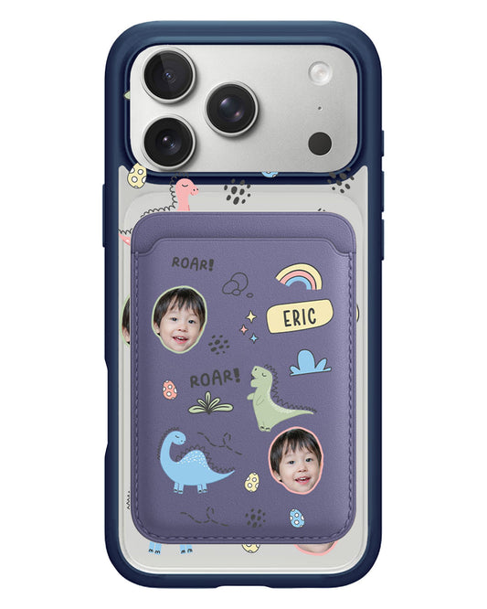 iPhone Magnetic Wallet Case - Face Grid Dino