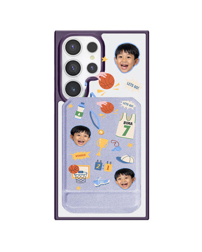 Android Magnetic Multifold Wallet - Face Grid Basketball