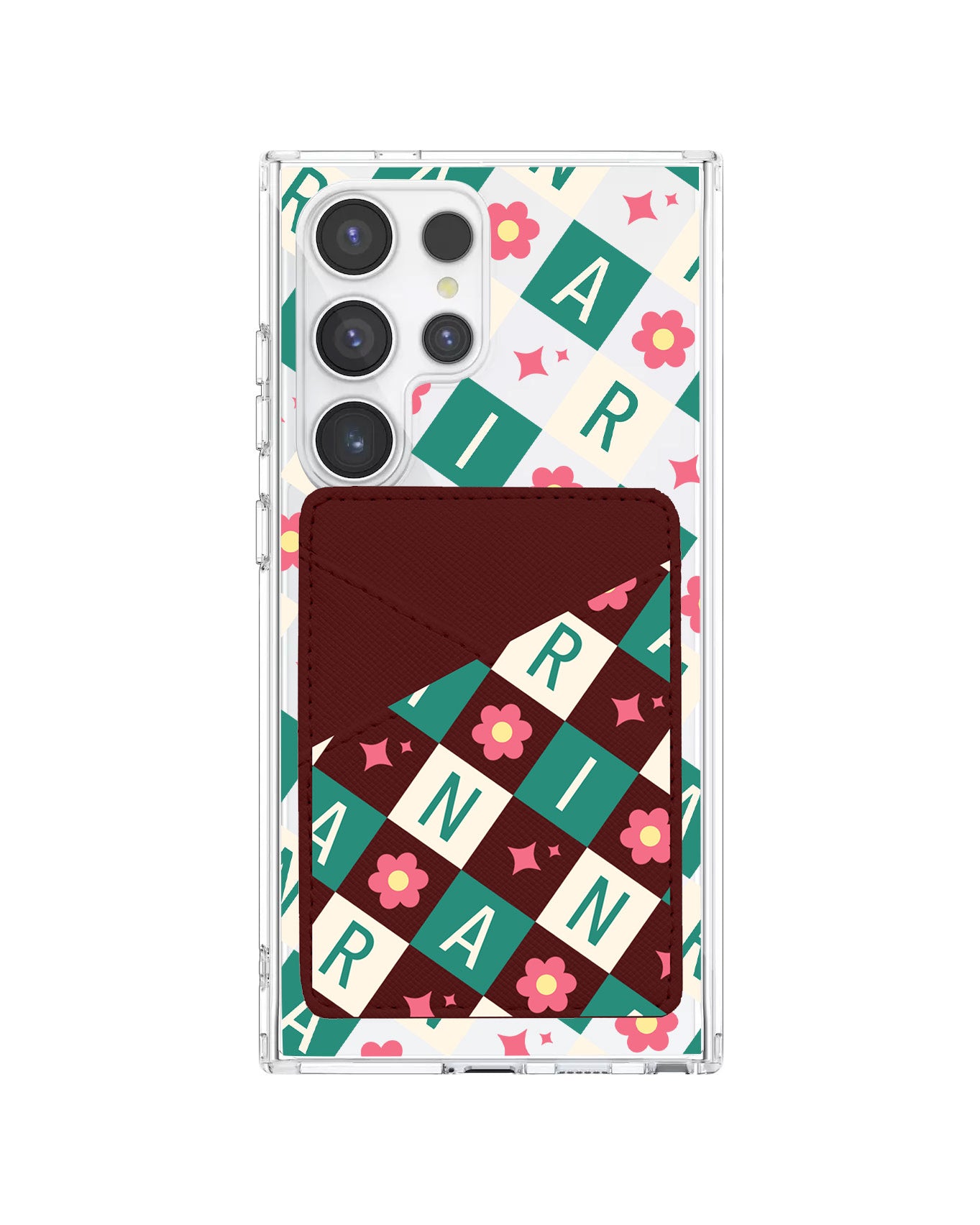 Android Phone Wallet Case - Flower Grid Monogram 4.0