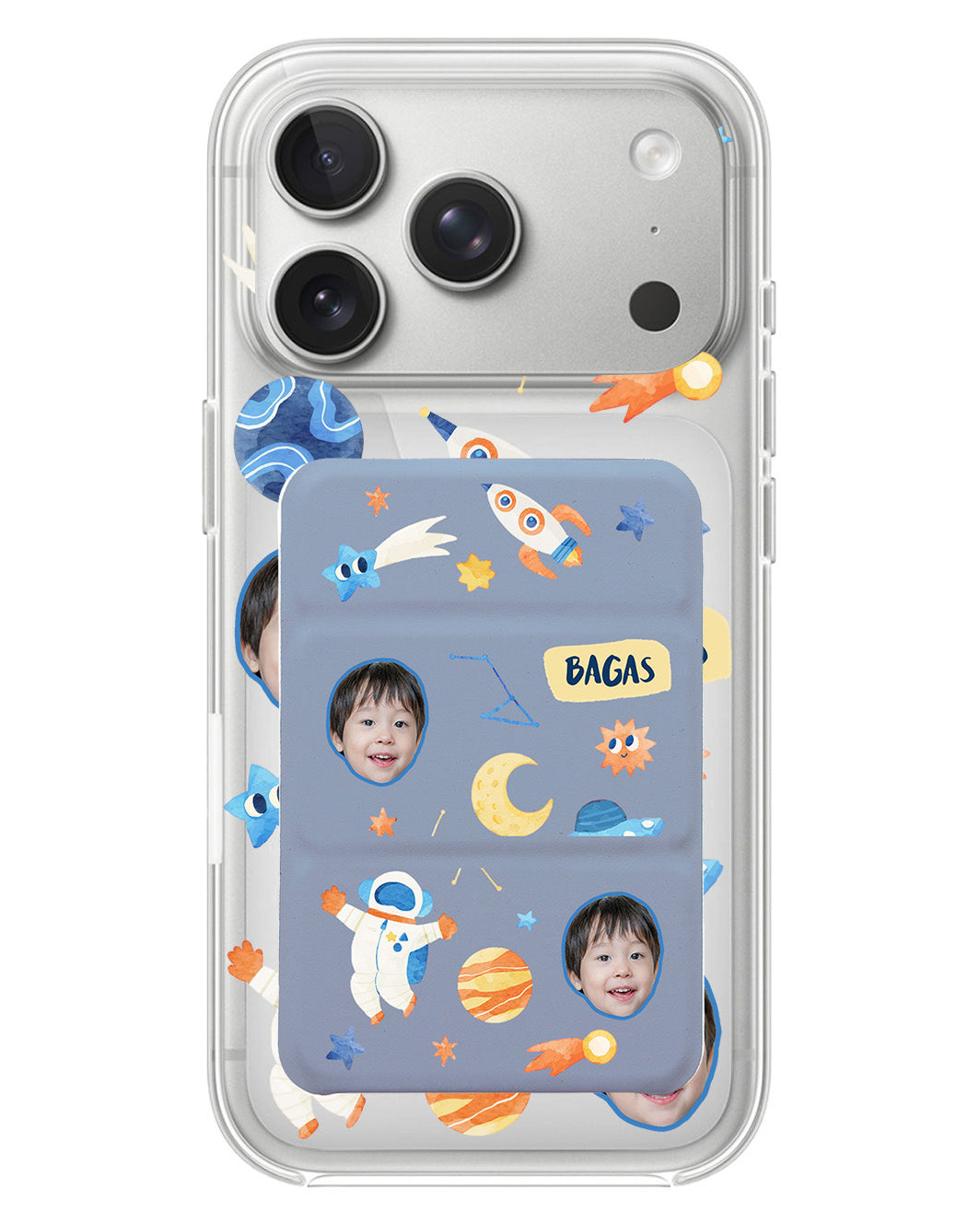 iPhone Magnetic Trifold Wallet Case - Face Grid Astronauts