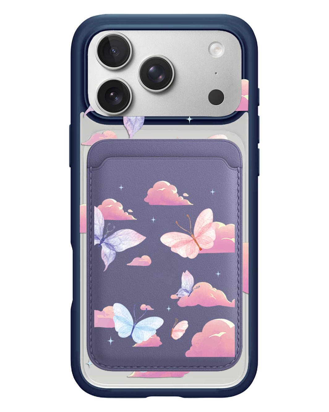 iPhone Magnetic Wallet Case - Butterfly & Clouds