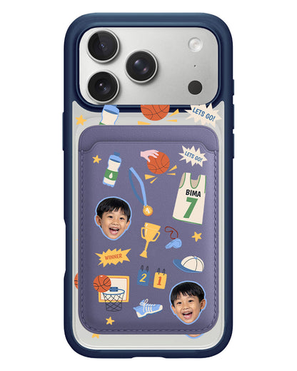 iPhone Magnetic Wallet Case - Face Grid Basketball
