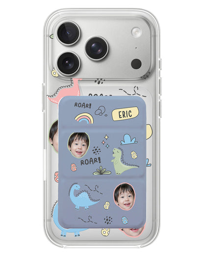 iPhone Magnetic Trifold Wallet Case - Face Grid Dino