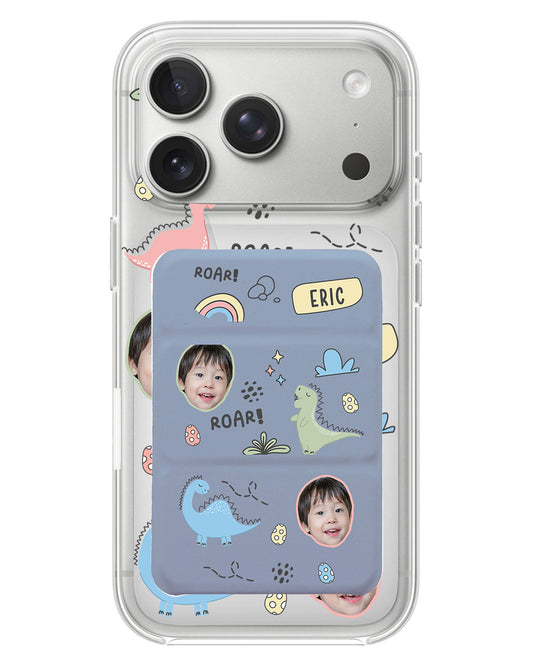 iPhone Magnetic Trifold Wallet Case - Face Grid Dino