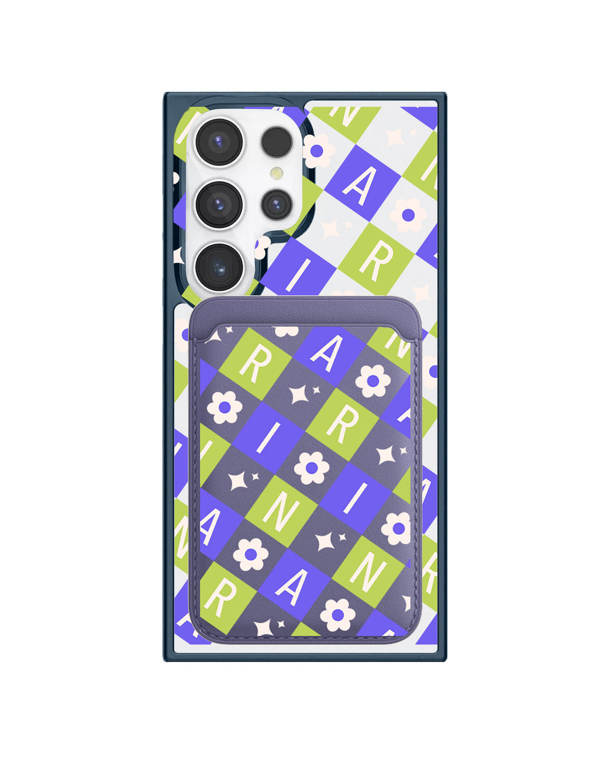 Android Magnetic Wallet Case - Flower Grid Monogram 5.0