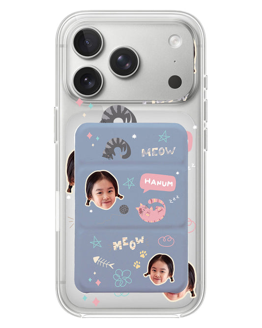 iPhone Magnetic Trifold Wallet Case - Face Grid Kitty