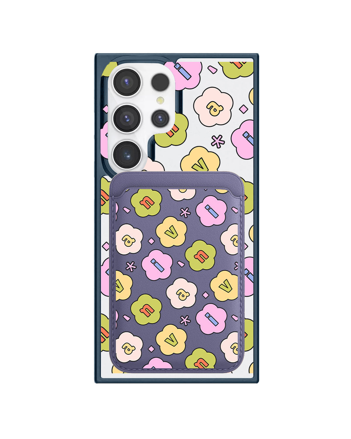 Android Magnetic Wallet Case - Flower Petals Monogram 1.0