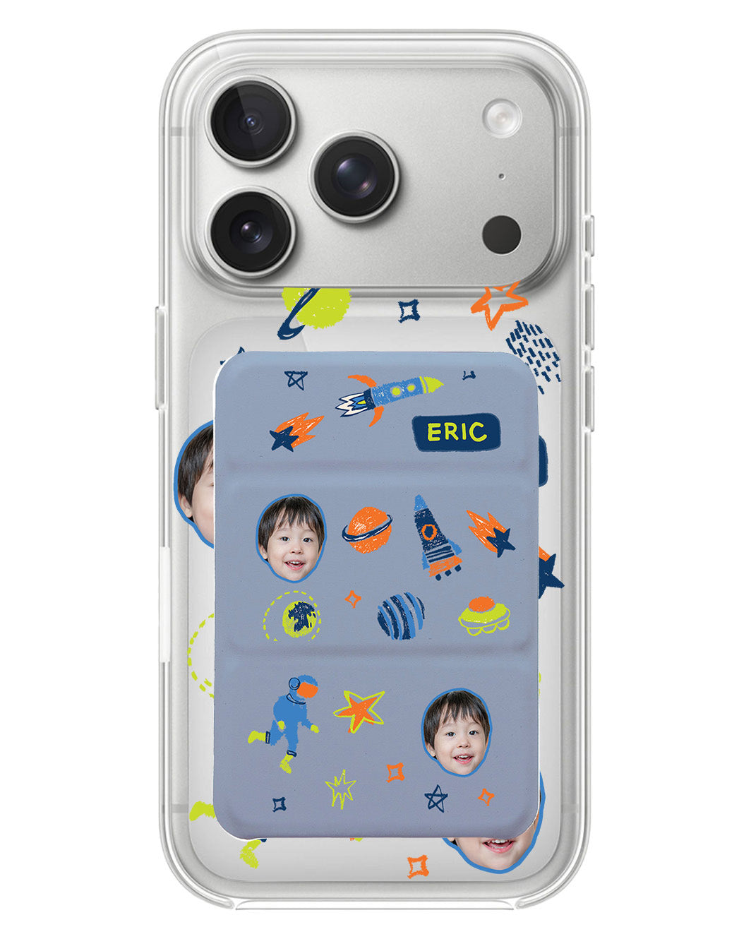 iPhone Magnetic Trifold Wallet Case - Face Grid Galaxy