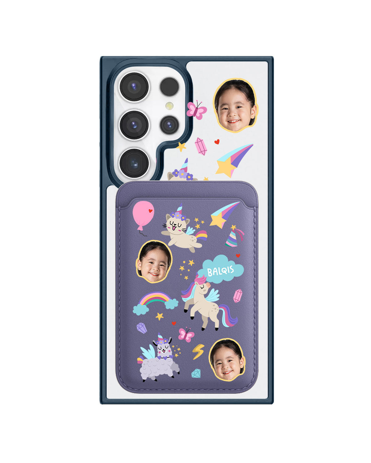 Android Magnetic Wallet Case - Face Grid Unicorn