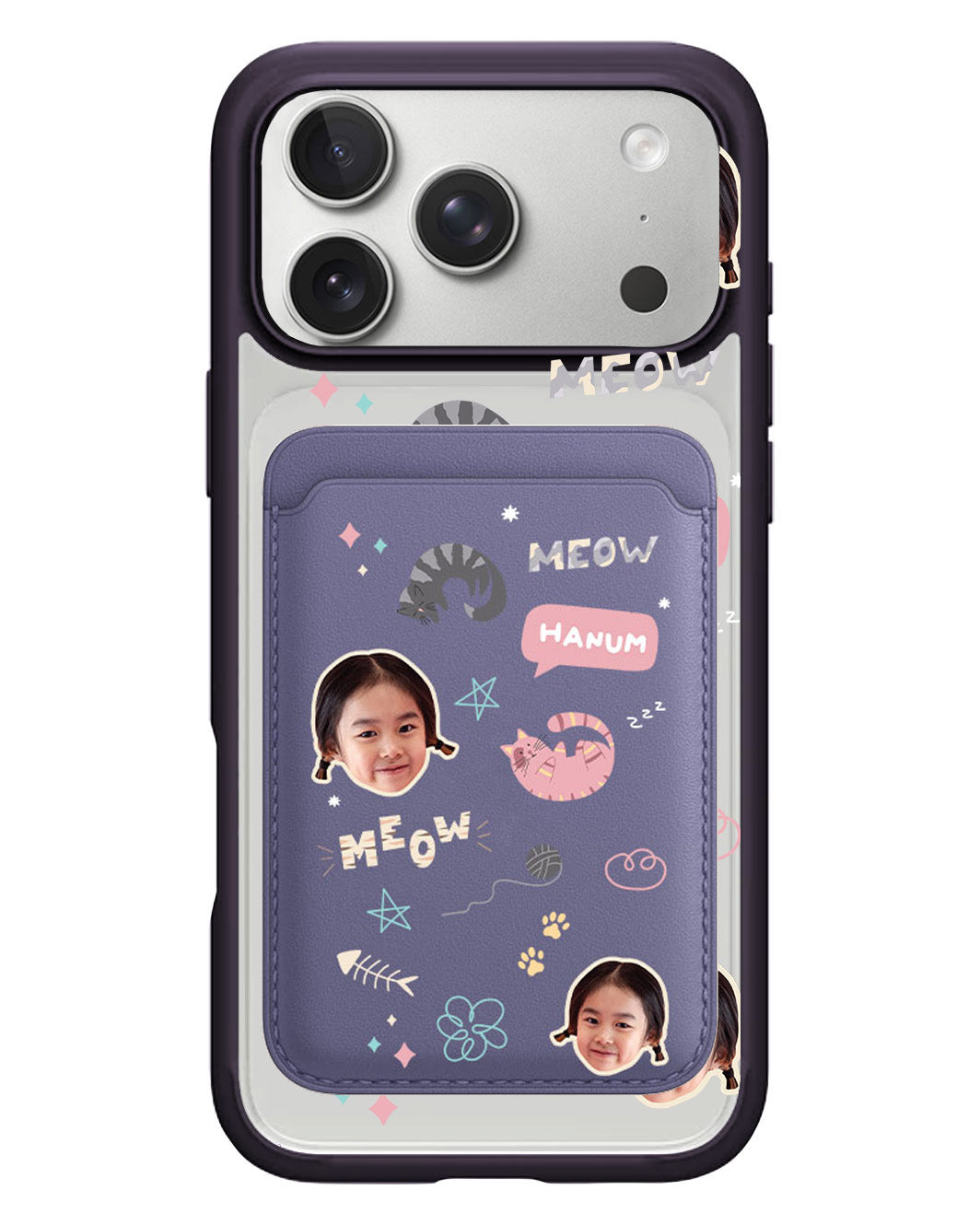 iPhone Magnetic Wallet Case - Face Grid Kitty