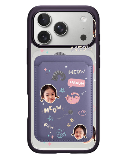 iPhone Magnetic Wallet Case - Face Grid Kitty