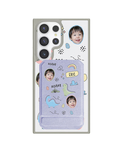 Android Magnetic Multifold Wallet - Face Grid Dino