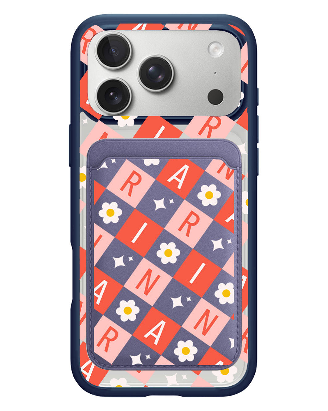 iPhone Magnetic Wallet Case - Flower Grid Monogram 2.0