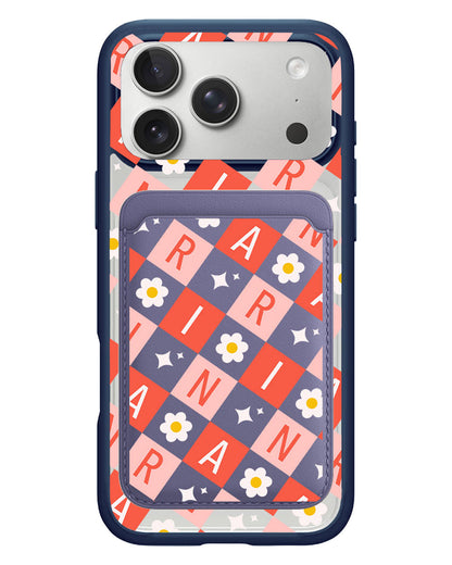 iPhone Magnetic Wallet Case - Flower Grid Monogram 2.0